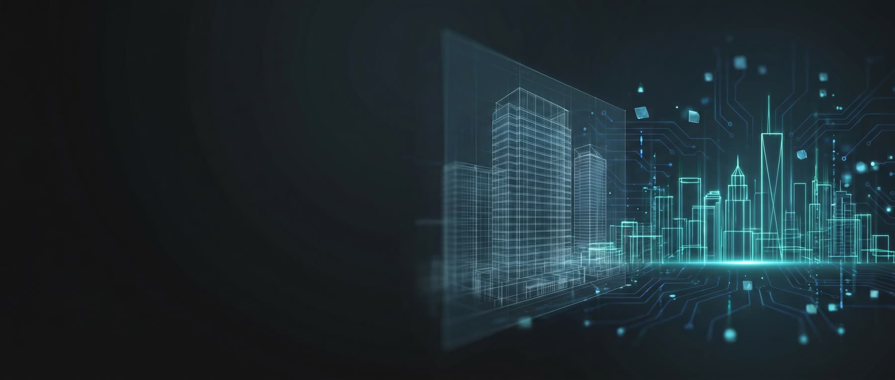 Visualización tecnológica de una ciudad con datos inmobiliarios
